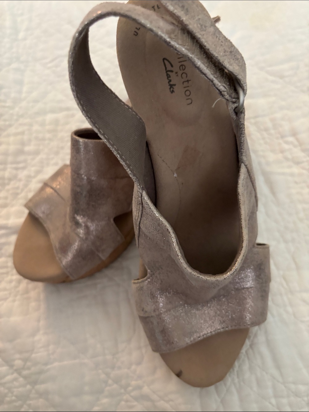 Clarks Metallic Taupe Open-Toe Wedge Sandals - Women